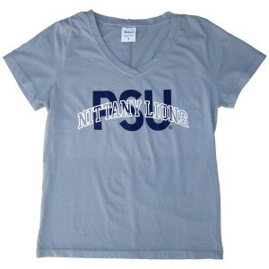 women's denim blue short sleeve v-neck t-shirt with PSU Nittany Lions